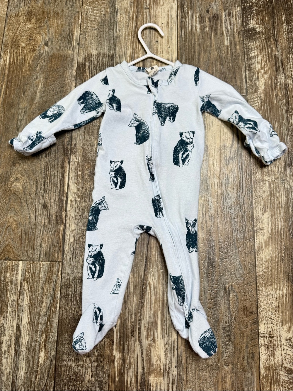 Kate Quinn Baby Bear Print Footie in Light Blue